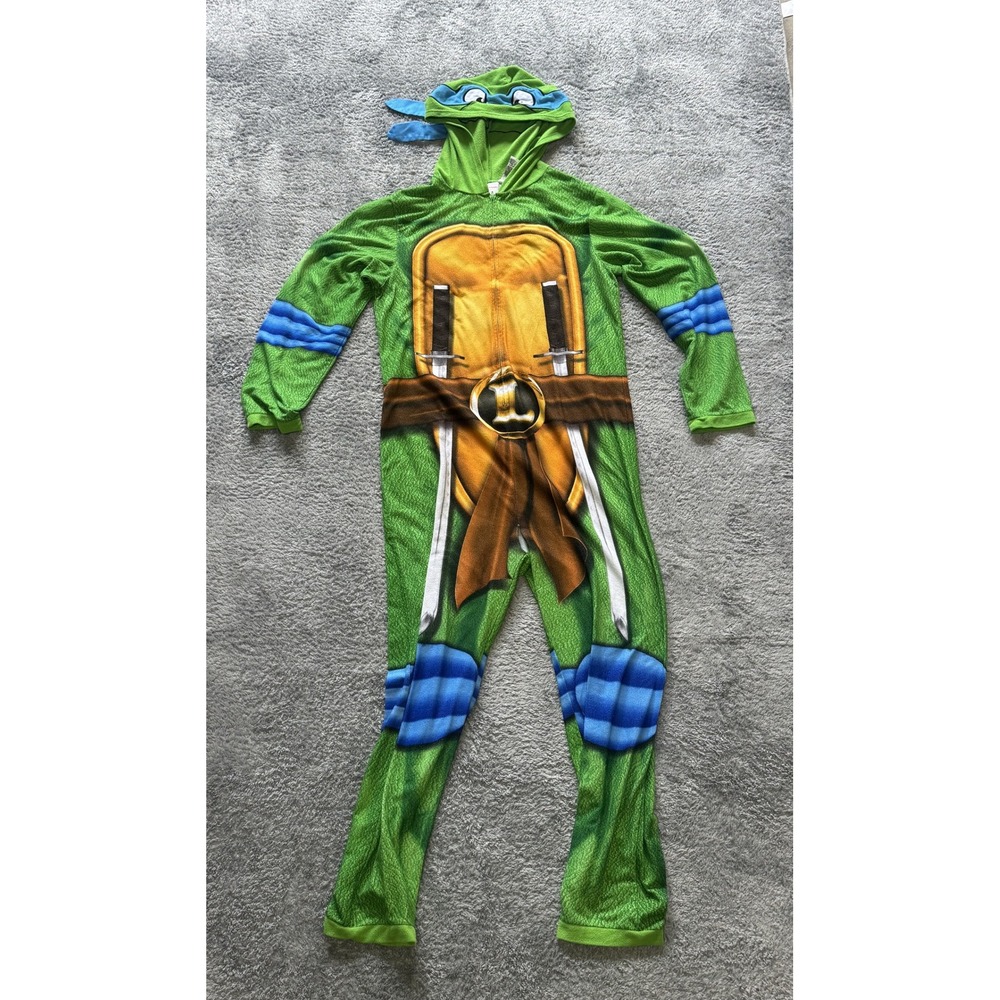 Nickelodeon TMNT Leonardo Union Suit Large Green Fleece Hooded One Piece Pajamas